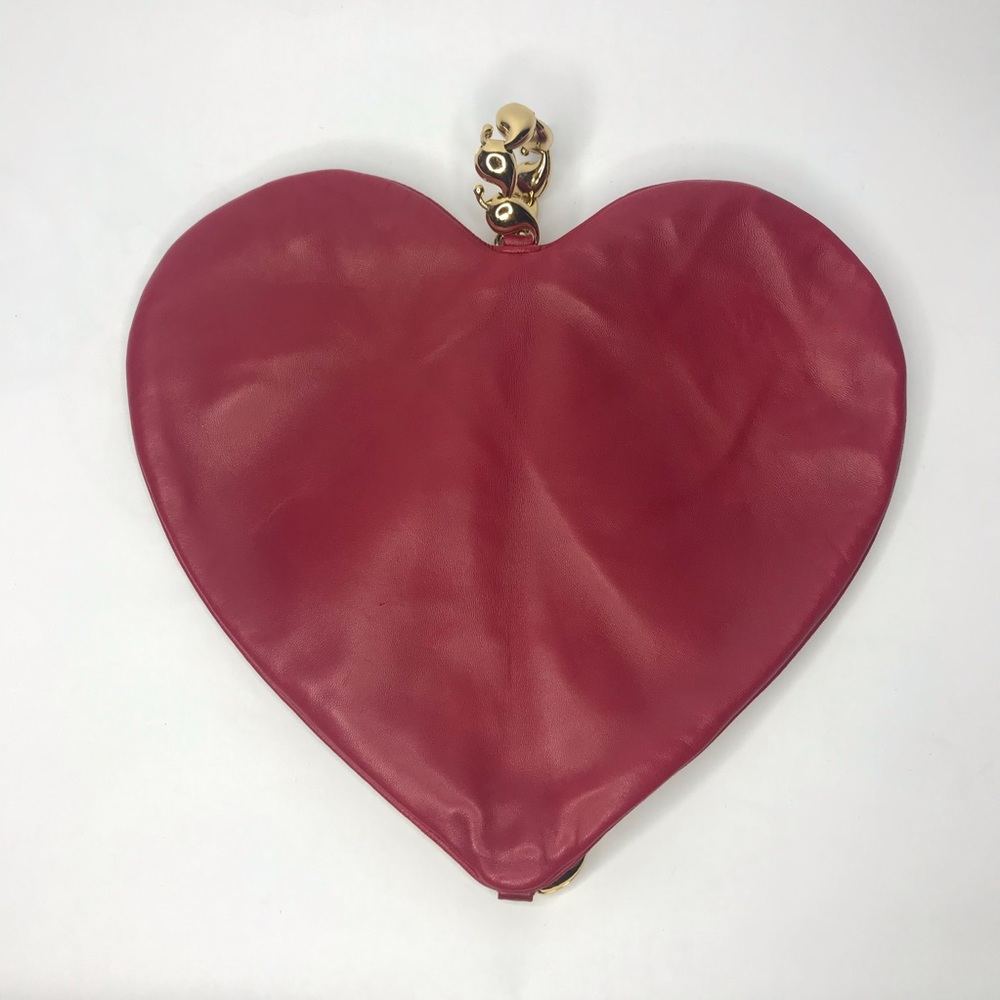 Moschino Red Leather Heart Clutch Bag